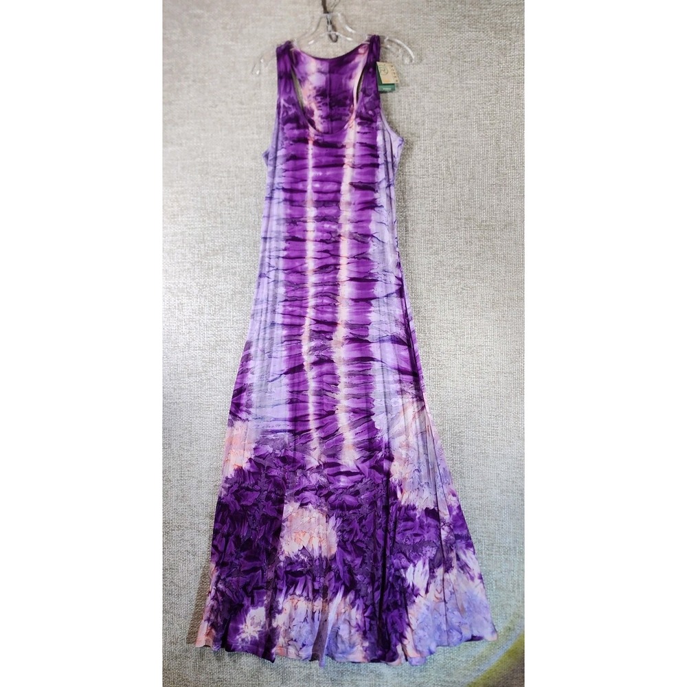 Roper 100% Cotton Tank Dress Womens L Purple Tie Dye Racerback A-Line Maxi NWT